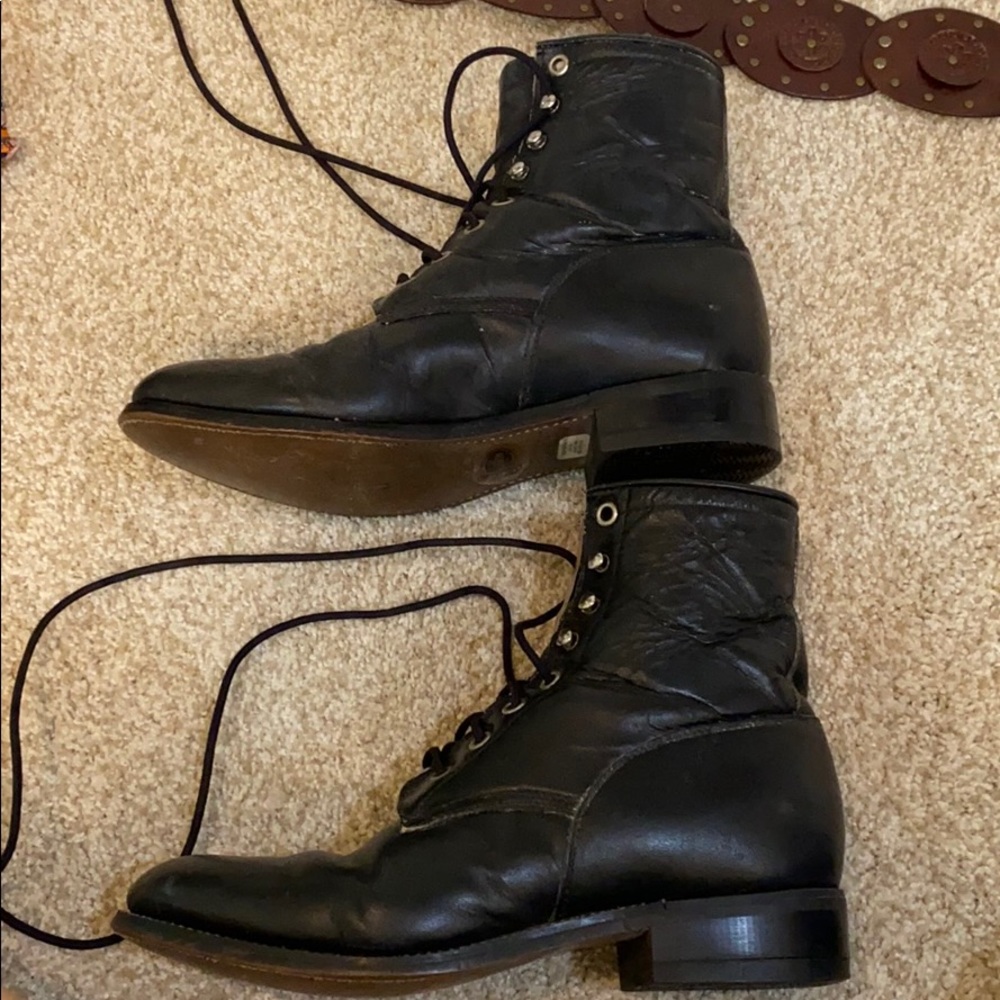 JUSTIN lace up Black Boots sz 5 D - Picture 7 of 7